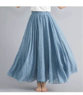 28-Color Mori Girl A-line Skirt - Cotton Linen, Elastic Waist - Buy Center UK