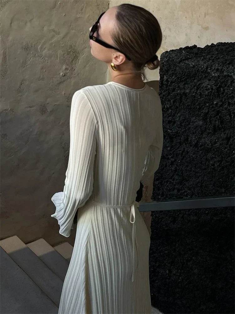 Tossy Knitwear Maxi Dress - Lace-Up High Waist Long Sleeve Fashion - Buy Center UK