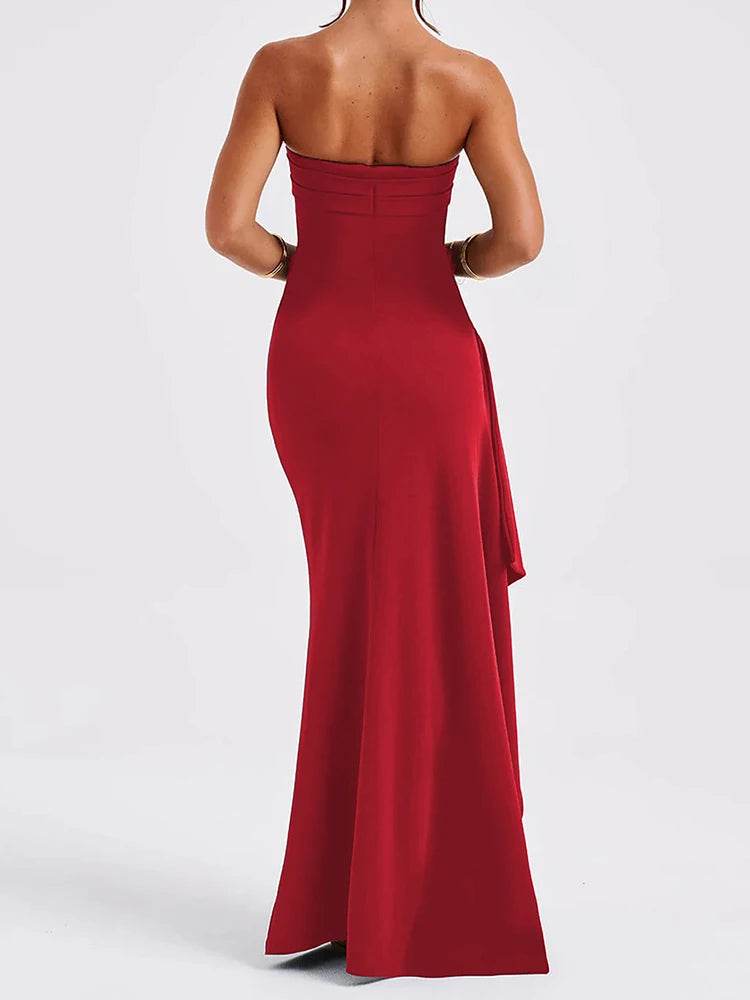 Buy Center Strapless Backless Maxi Dress - High Split, Bodycon Style - Buy Center UK