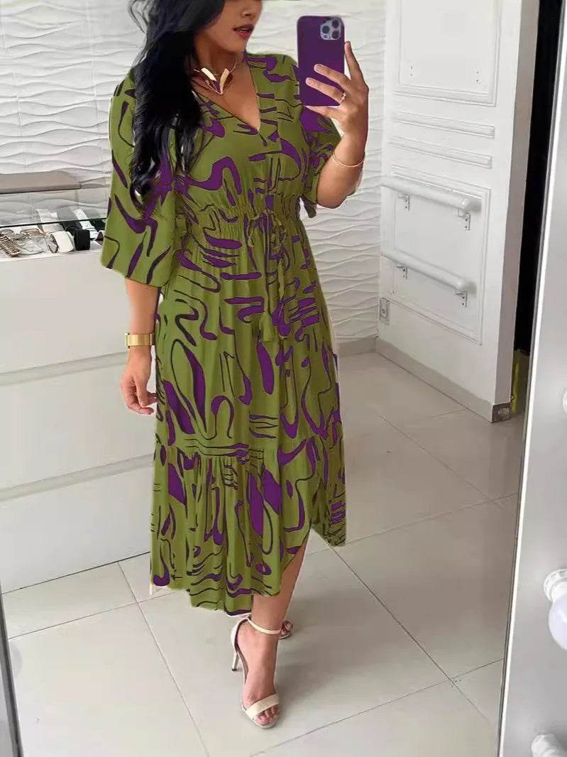 Buy Center Bohemian Midi Dress - V-Neck, Half Sleeve, A-Line Fit - Buy Center UK