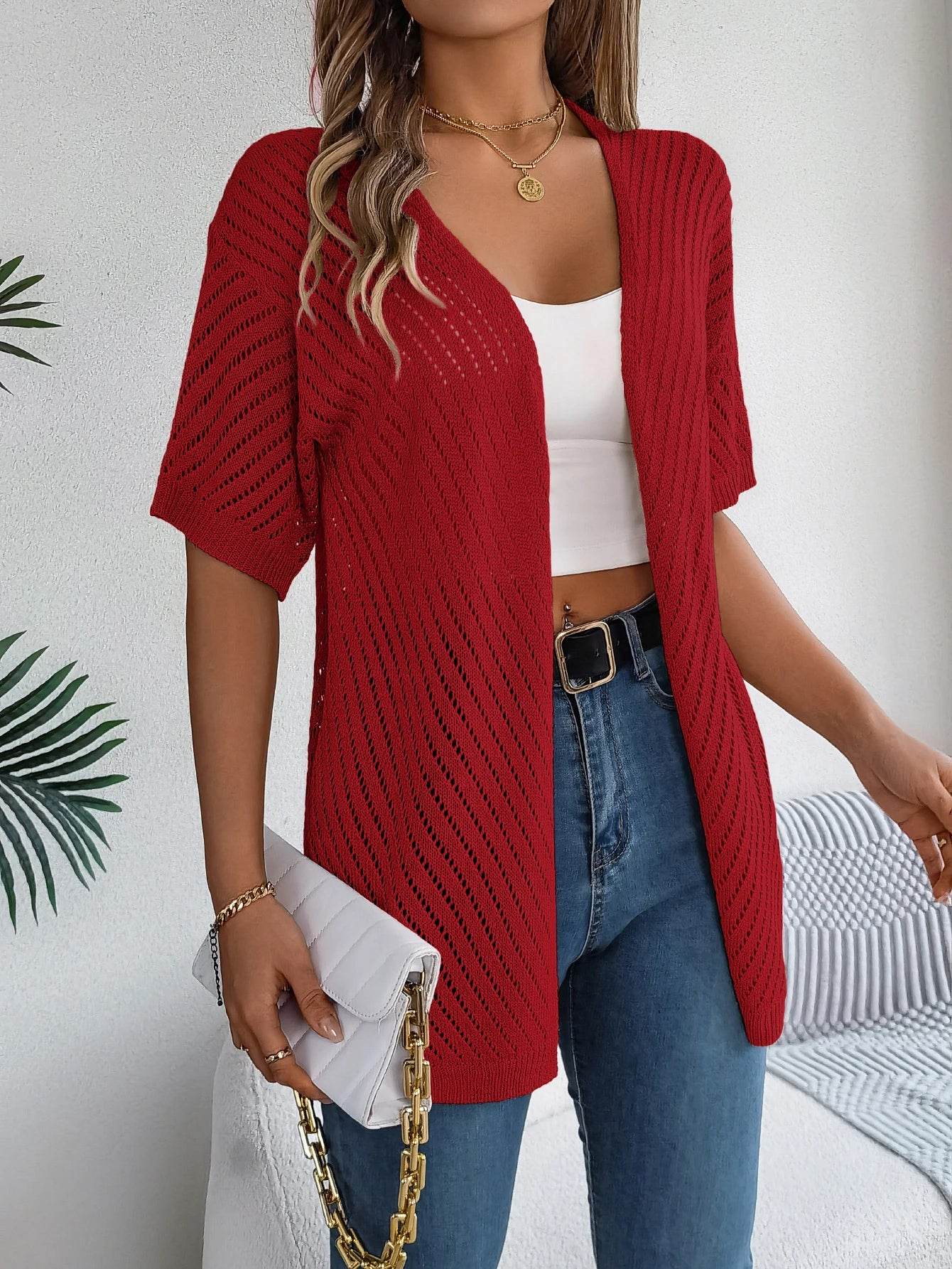 Buy Center Spring Summer Knitted Cardigan - Casual Hollow Out Fit - Buy Center UK