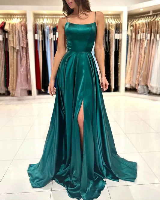 2024 Dark Green Satin Bridesmaid Dresses - Spaghetti Straps, Backless Gown - Buy Center UK
