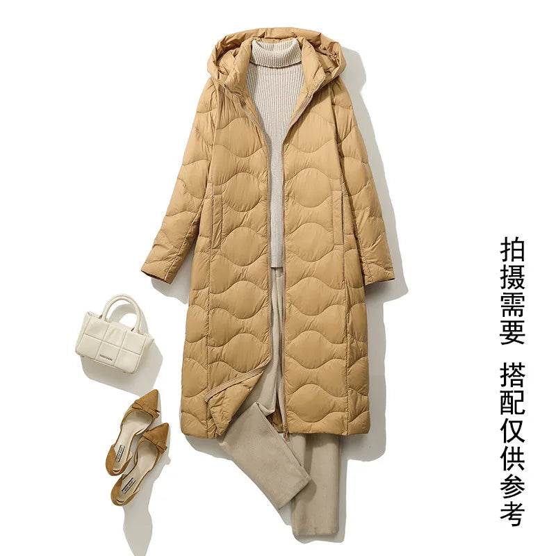 New Lightweight Down Jacket for Women - Hooded & Stylish, Over-Knee - Buy Center UK