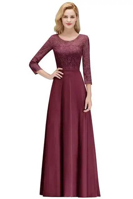 Buy Center Lace Chiffon Long Bridesmaid Dress - A-Line, 3/4 Sleeve - Buy Center UK
