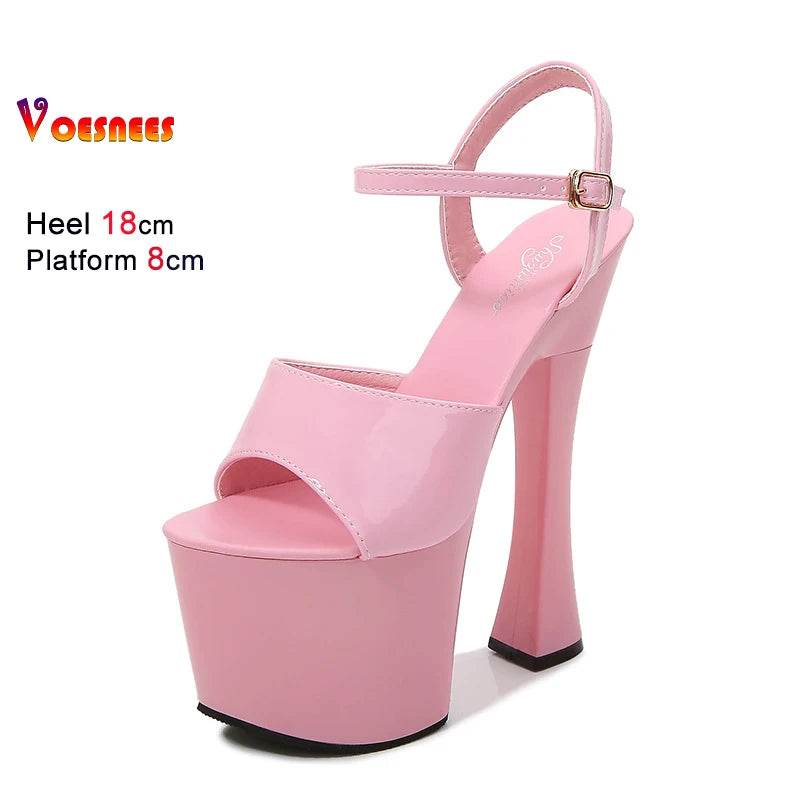 Voesnees Sexy High Heel Platform Sandals - 18CM Square Heel - Buy Center UK