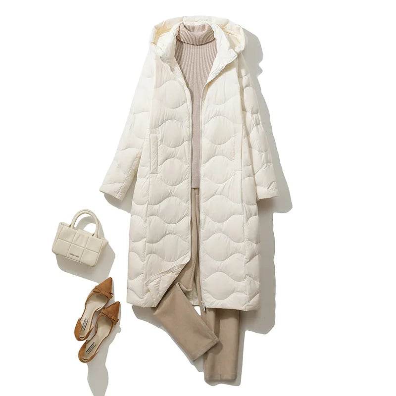 New Lightweight Down Jacket for Women - Hooded & Stylish, Over-Knee - Buy Center UK