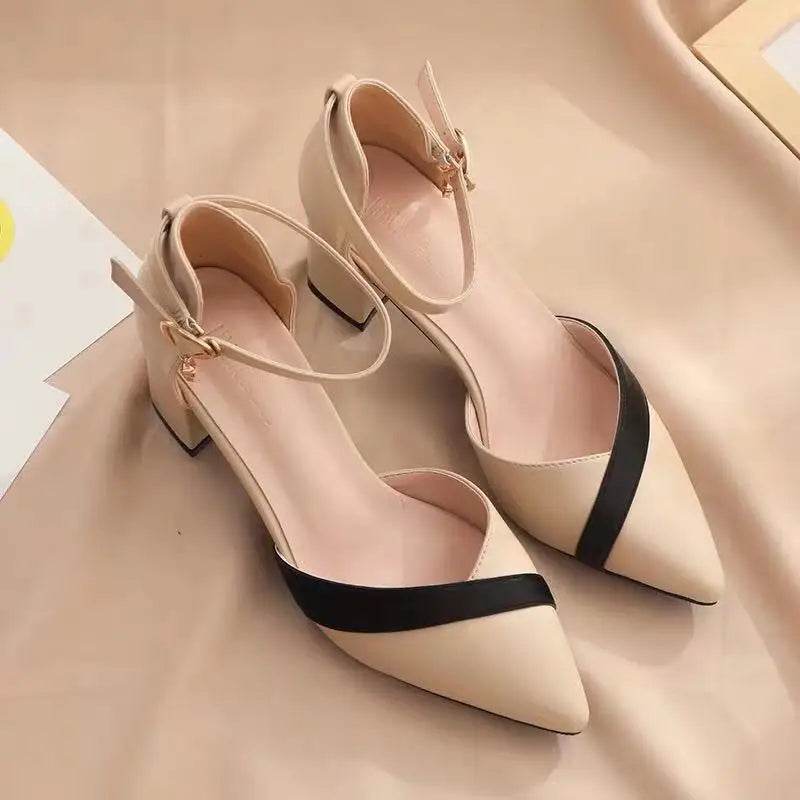Women's Classic Beige Pointed Toe Pumps - Stylish Square Heel - Buy Center UK