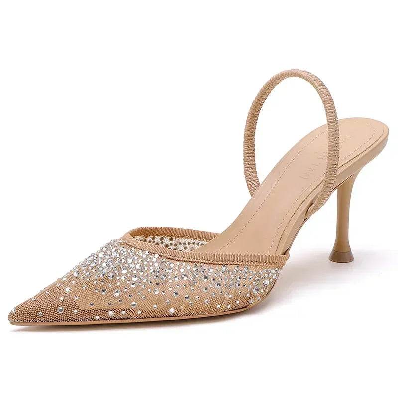 Buy Center Luxury Rhinestone Mesh Heeled Sandals - Elegant Summer Pumps - Buy Center UK