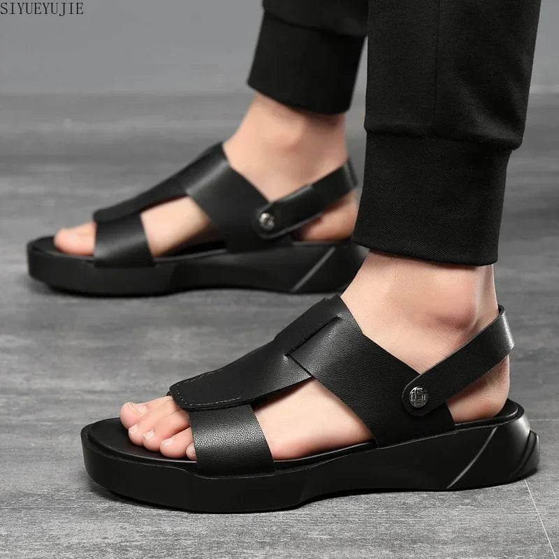 Buy Center Men's White Black Genuine Leather Gladiator Sandals - Casual Style - Buy Center UK