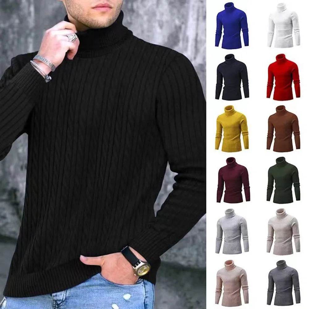 Slim Fit Turtleneck Sweater for Men - Stylish Autumn Winter Wear - Buy Center UK