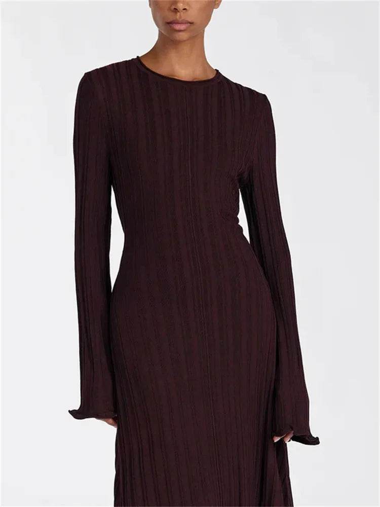 Tossy Knitwear Maxi Dress - Lace-Up High Waist Long Sleeve Fashion - Buy Center UK