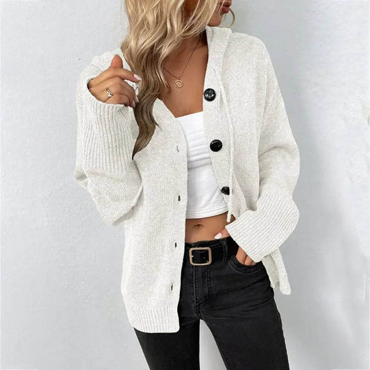 Buy Center Women's Knitted Cardigan Coat - Hooded, Single-Breasted Style - Buy Center UK