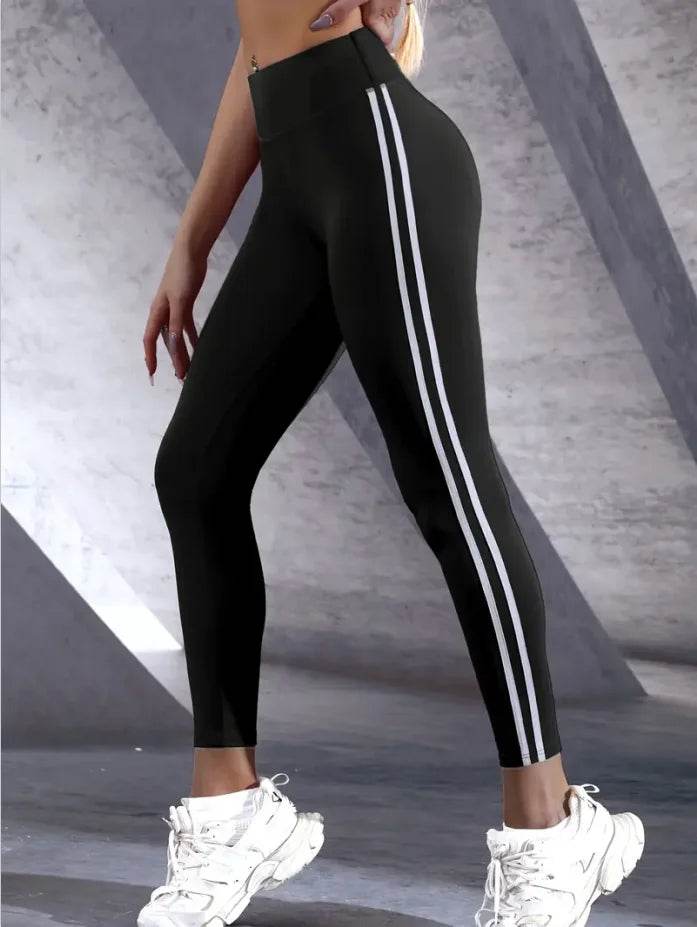 Buy Center Women's High-Waisted Athletic Leggings - Slim Fit, Side Stripes - Buy Center UK