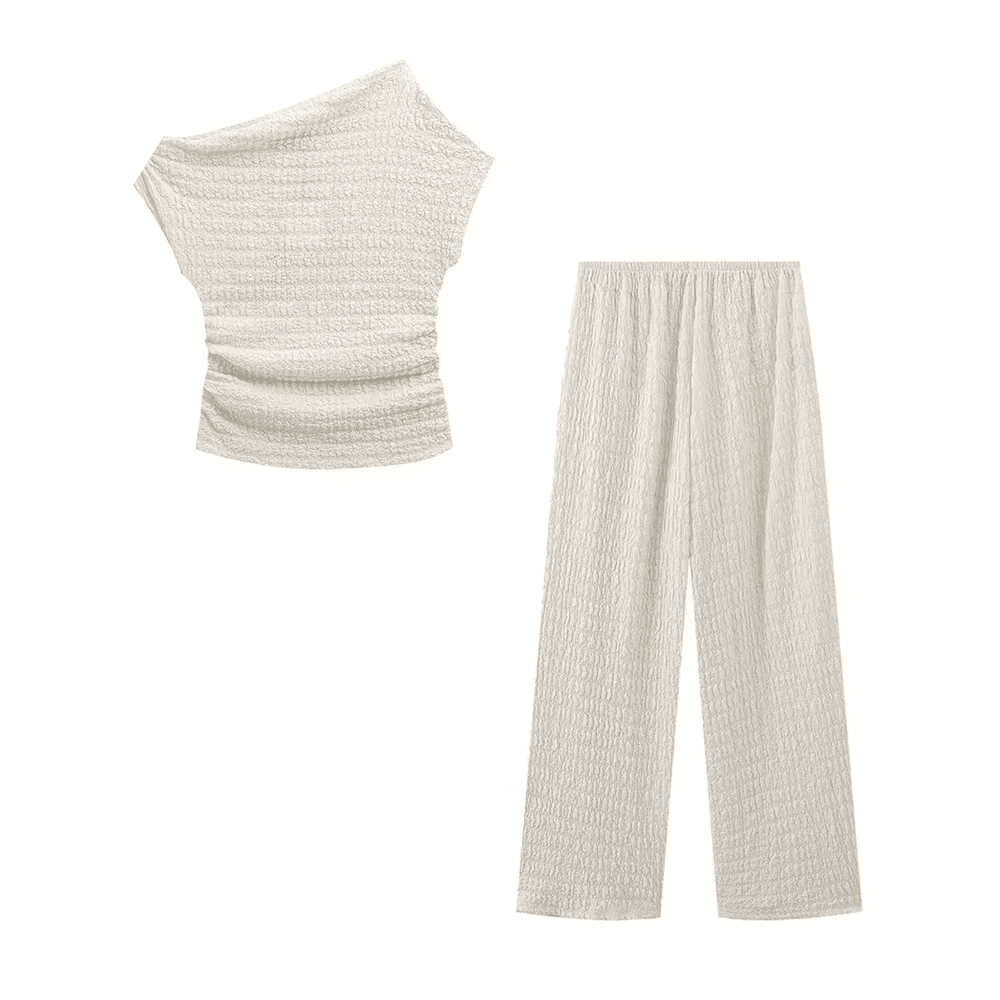 PB&ZA Women's Spring Knitted Set - Diagonal Neck & High Waist - Buy Center UK