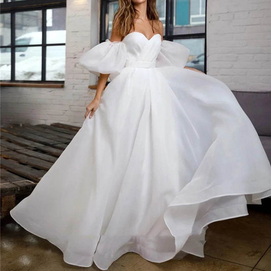 Buy Center Bubble Sleeves Wedding Dress - Sweetheart Neckline & Organza - Buy Center UK