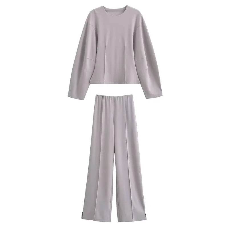 Elegant Women's Two-Piece Set - High Waist Wide Leg Trousers - Buy Center UK