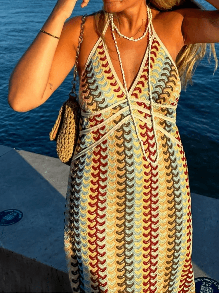 Buy Center Colorful Deep V-Neck Maxi Dress - Chic Sleeveless Style - Buy Center UK