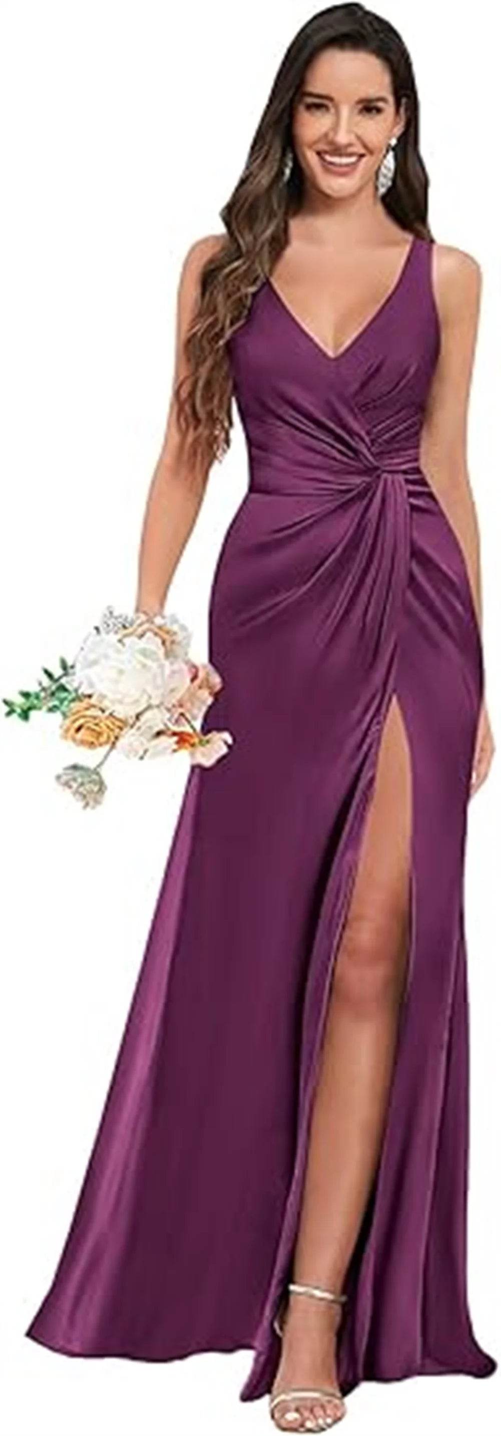 Customized Mermaid Satin Bridesmaid Dresses - Elegant V-Neck Design - Buy Center UK