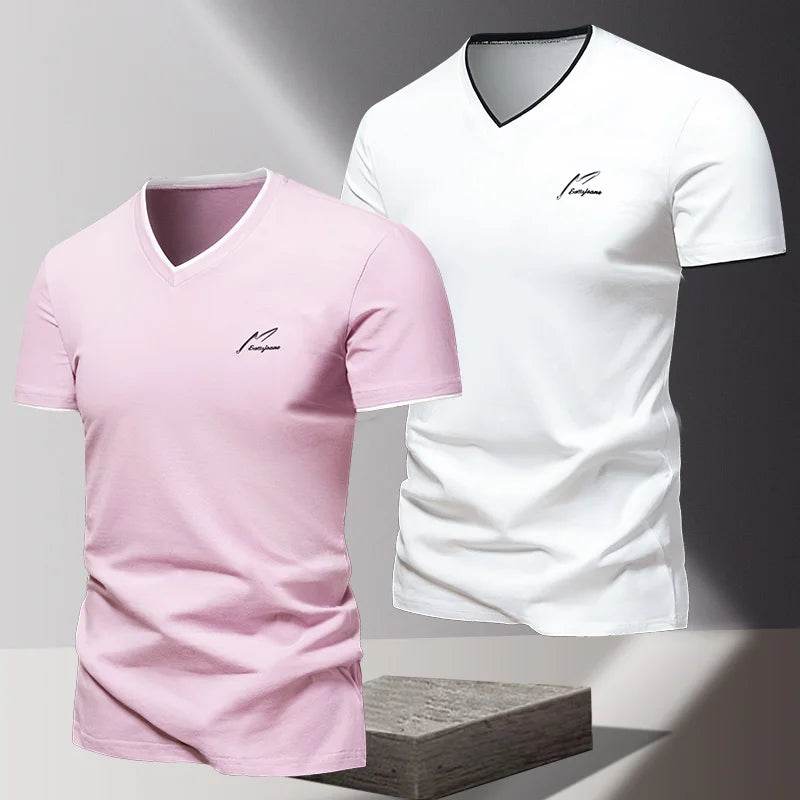 Buy Center Men's V-Neck Cotton T-Shirt - Stylish, Breathable Summer Wear - Buy Center UK