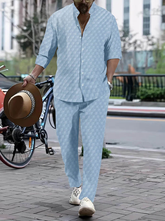 Fall 2024 Men's Plaid Shirt & Pants Sports Suit - Casual Style - Buy Center UK