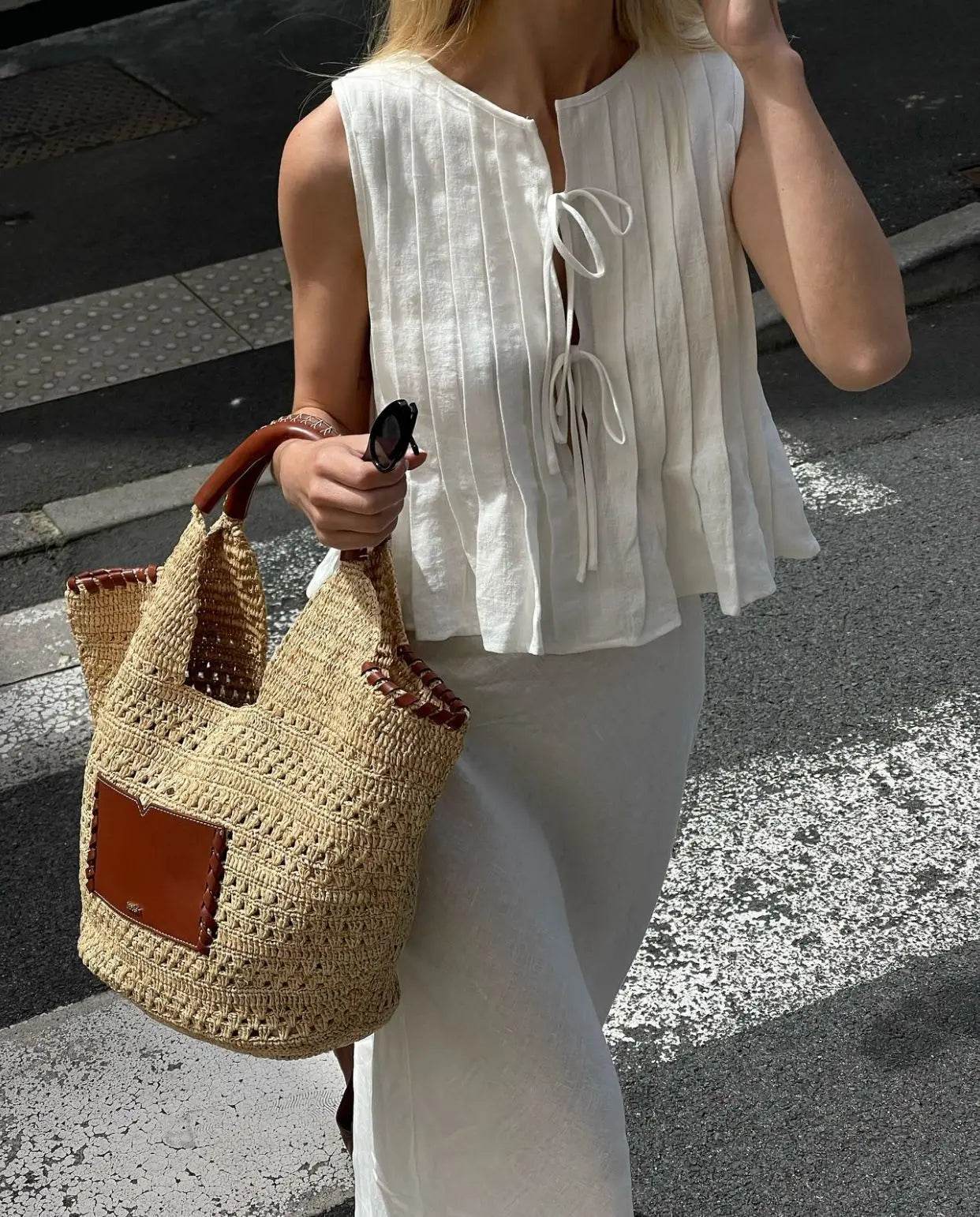 Buy Center Women's Lace Up Shirts - Cotton Linen Bow Blouse - Buy Center UK