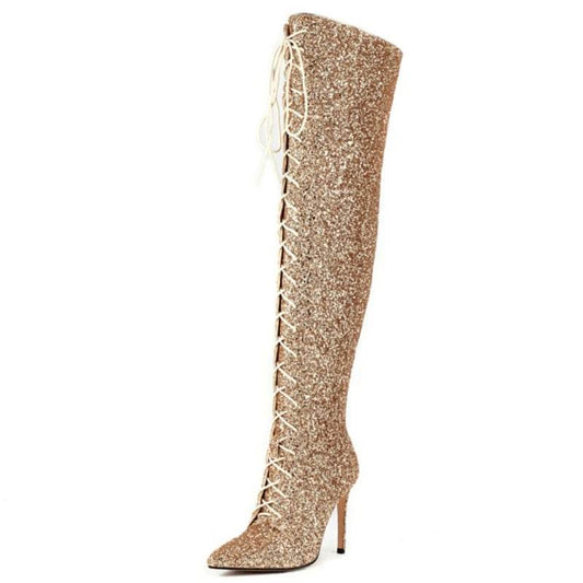 Buy Center Luxury Over the Knee High Boots - Sequined Lace-Up Size 48 - Buy Center UK