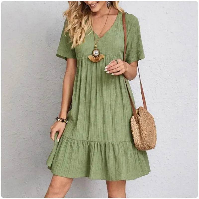 Buy Center Women’s Summer Peplum Dress - V-Neck & Ruffle Fit - Buy Center UK