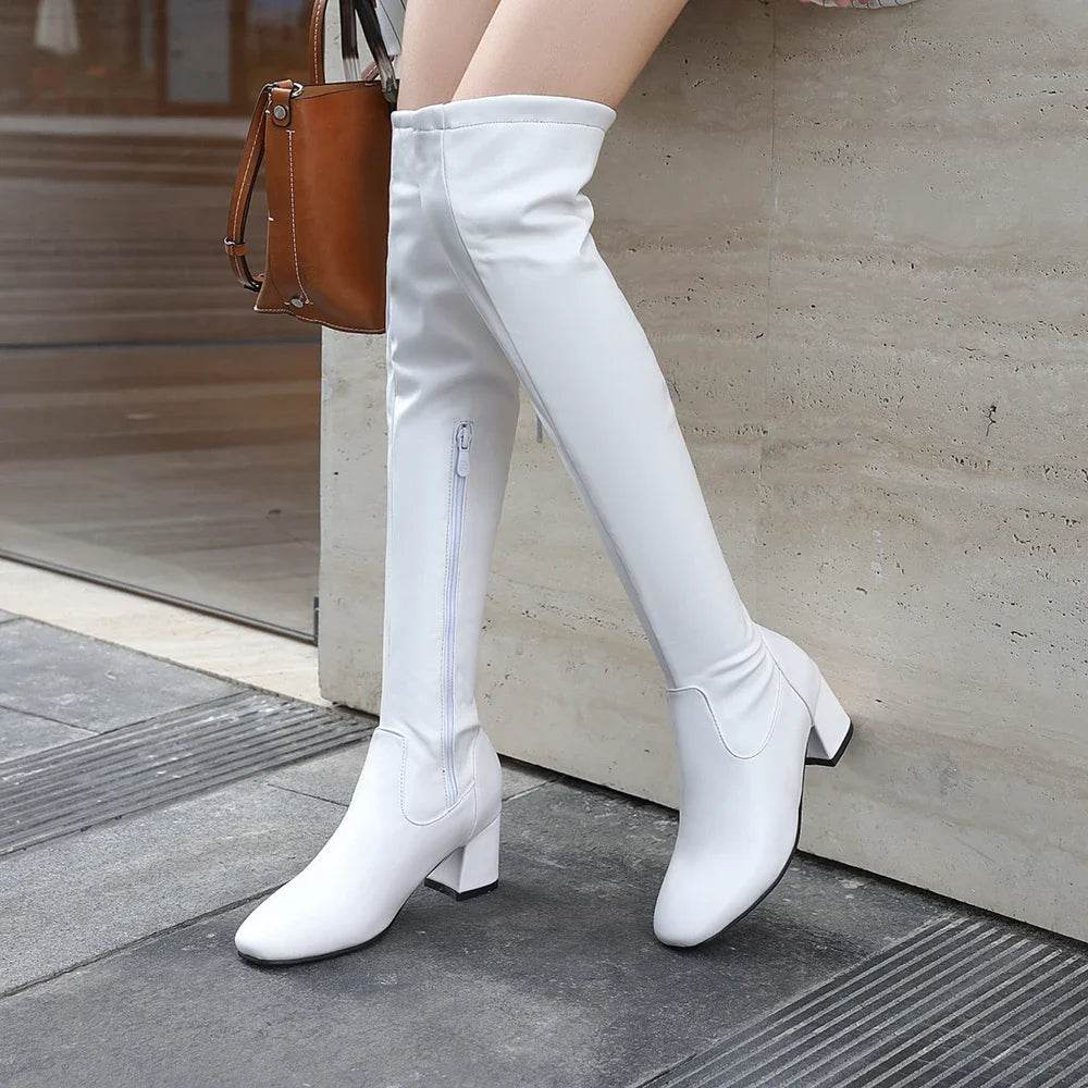 Buy Center Over The Knee Boots - Thick Heels, PU Leather, Stylish - Buy Center UK