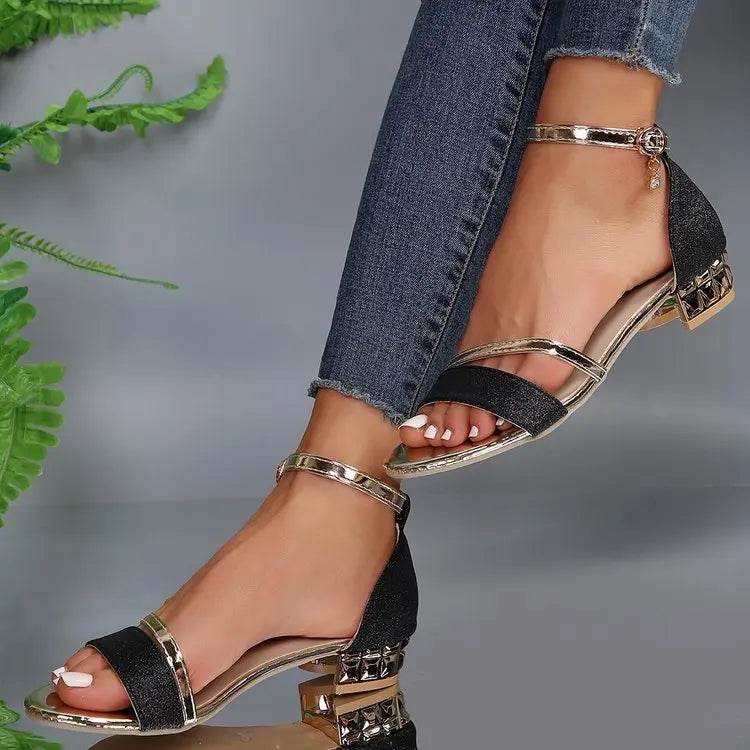 VKJF Gold Silver Block Heel Roman Sandals - Elegant & Chic Design - Buy Center UK