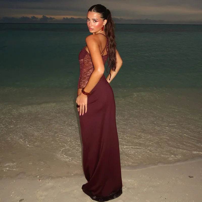 Elegant Lace Cut Out Maxi Dress - Sexy Spaghetti Strap for Summer - Buy Center UK