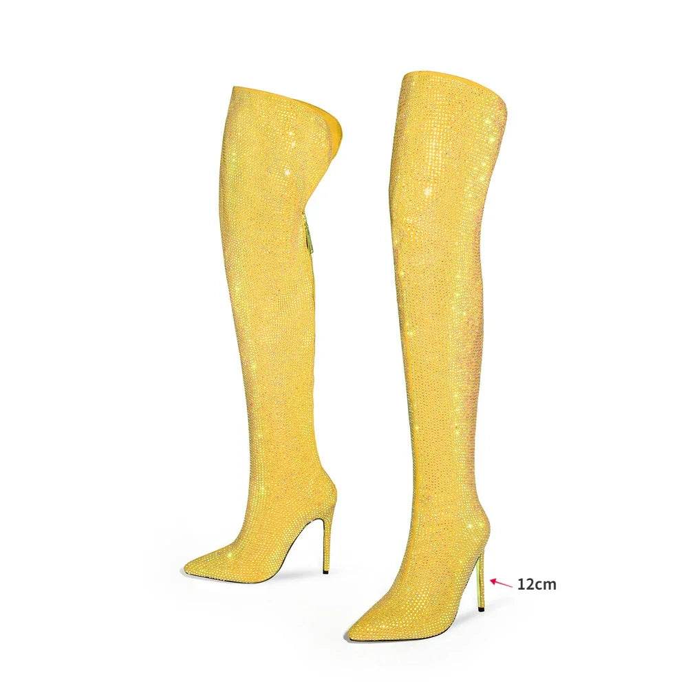 Buy Center Knee-Length Rhinestone Boots - Sexy Slim High Heels - Buy Center UK