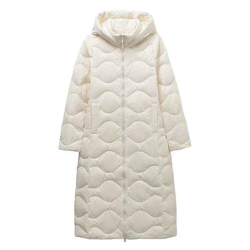 New Lightweight Down Jacket for Women - Hooded & Stylish, Over-Knee - Buy Center UK