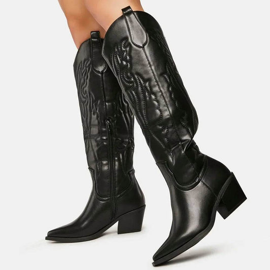 Winter Large Size 43 Black Knee High Cowgirl Boots for Women - Buy Center UK
