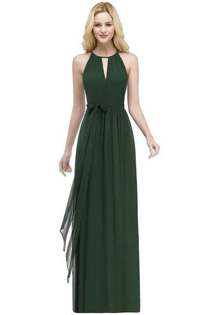 Sky Blue Halter Bridesmaid Dress - A-Line Chiffon Evening Gown - Buy Center UK