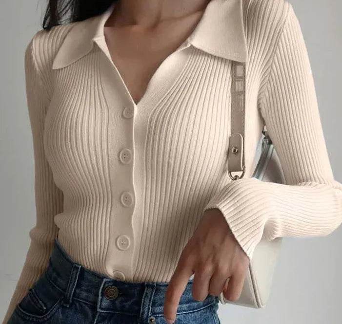 Buy Center Women's Autumn Cardigan - Stylish V-Neck Knitwear in Blue, White, Green - Buy Center UK