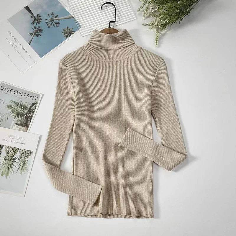 Chic Women’s Knitted Pullover Sweater - Half Turtleneck, Slim Fit - Buy Center UK