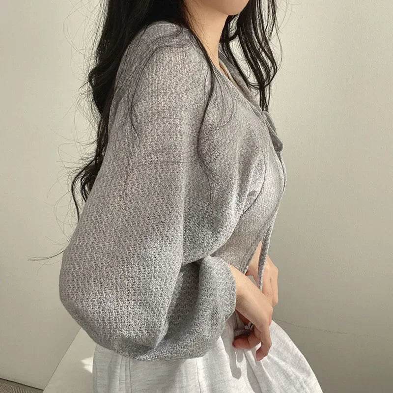 Buy Center Women’s Knitted Cardigan - Chic Lace-Up Black & White - Buy Center UK