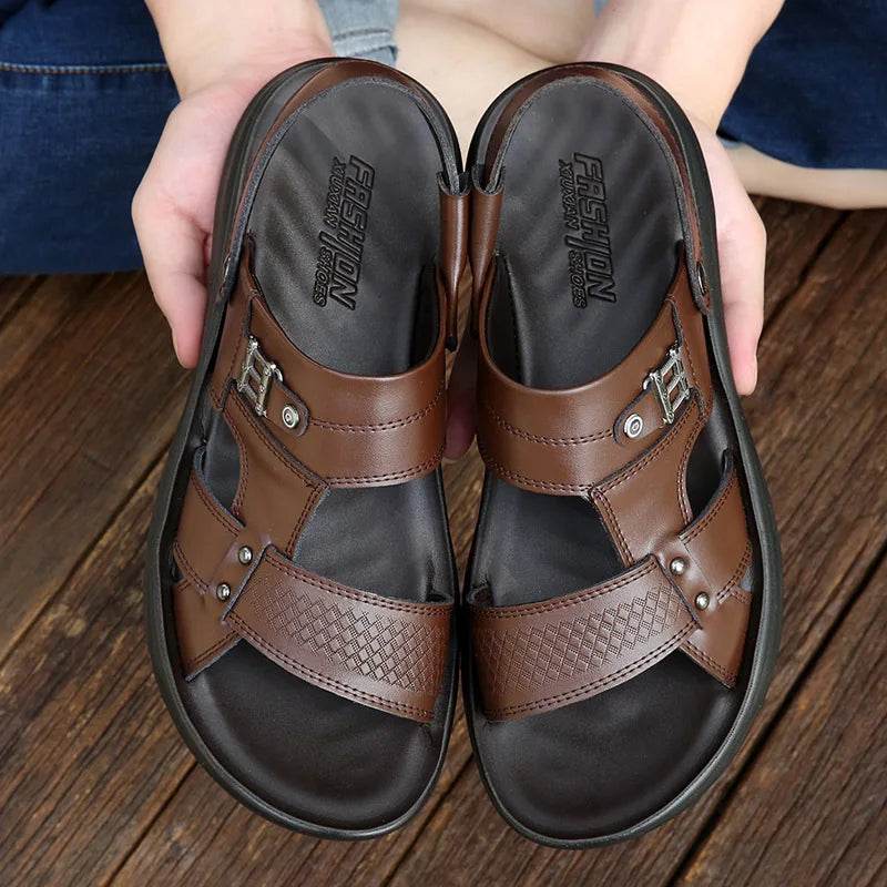 Buy Center Genuine Leather Sandals - Casual Anti-Slip Beach Shoes - Buy Center UK