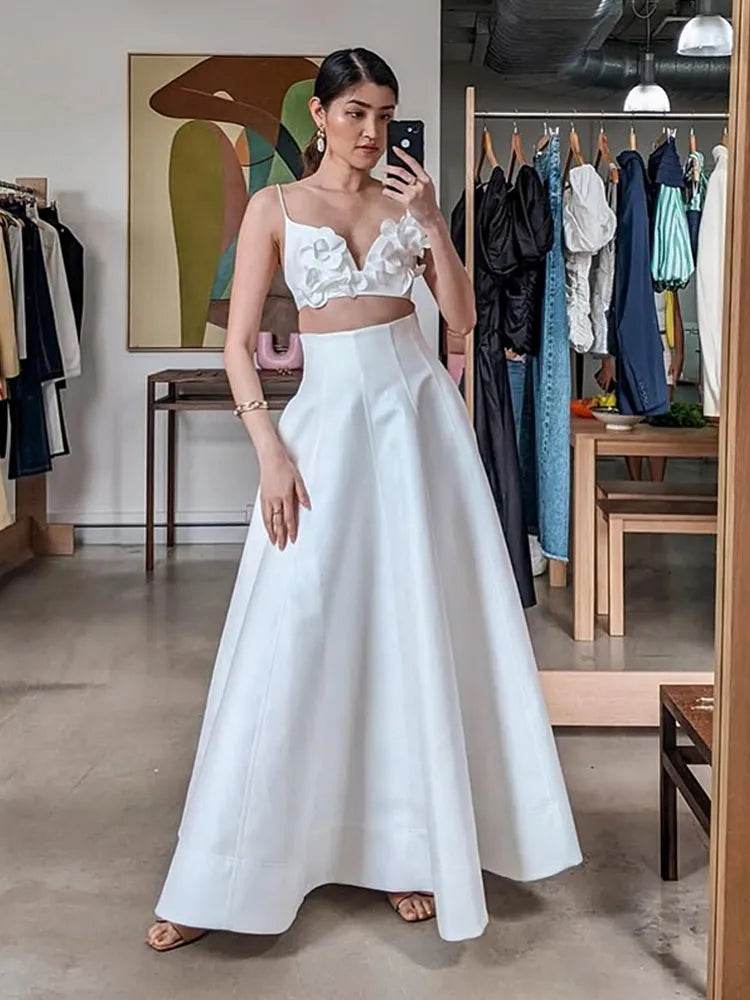 2025 High Waist A-Line Skirt & Backless Tank Top Set - Elegant Style - Buy Center UK