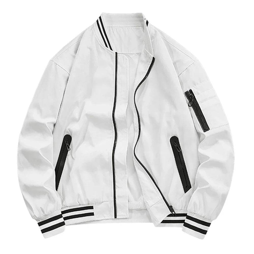 Buy Center Lightweight White Baseball Jacket for Men - Spring Autumn Style - Buy Center UK