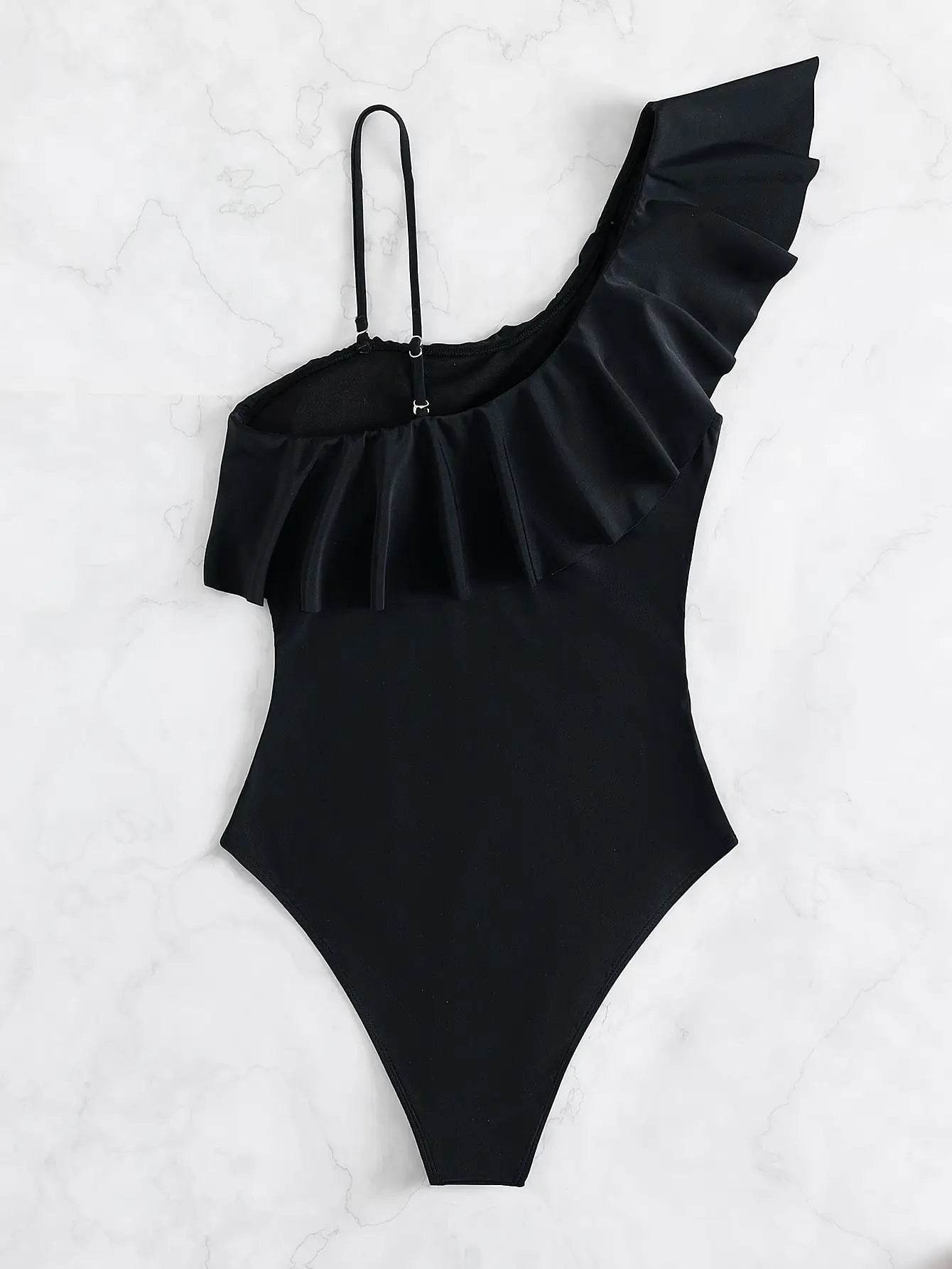 Ruffle Contrast Mesh One-Piece Swimsuit - Trendy Women’s Swimwear - Buy Center UK