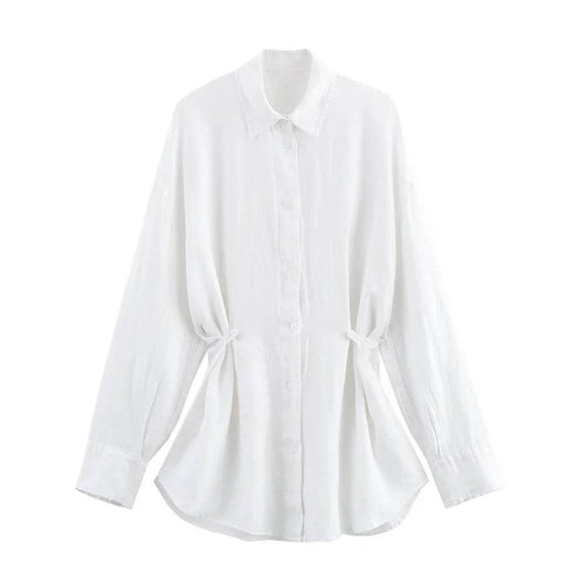PB&ZA Women's Long Sleeve Shirt - White Button Down with Side Tie - Buy Center UK