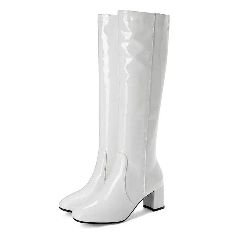 Stylish Women’s High Knee Boots - Waterproof Patent Leather, Chic Colors - Buy Center UK