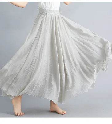 28-Color Mori Girl A-line Skirt - Cotton Linen, Elastic Waist - Buy Center UK