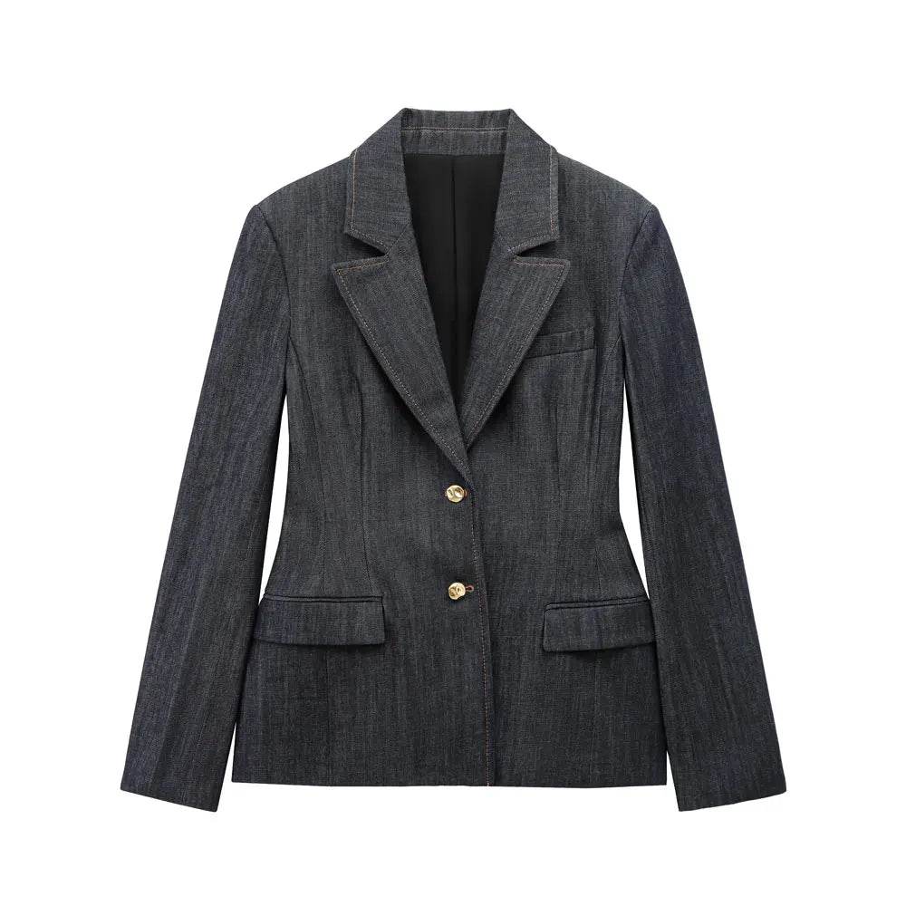 TRAFZA Women's Denim Pants Set - Elegant Blazer & Strapless Vest - Buy Center UK