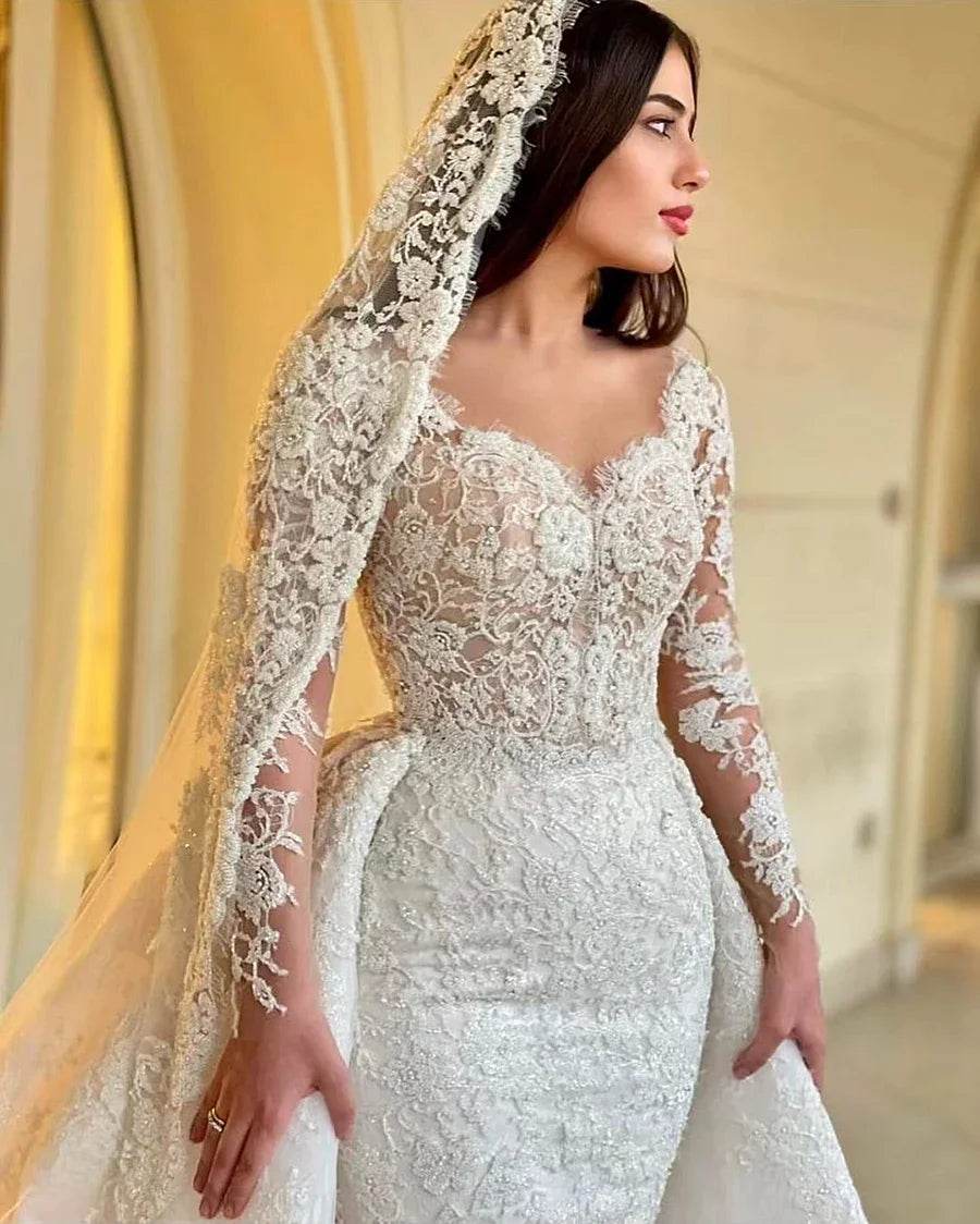 Customized 2025 Mermaid Wedding Dress - Elegant Lace Embroidery Gown - Buy Center UK