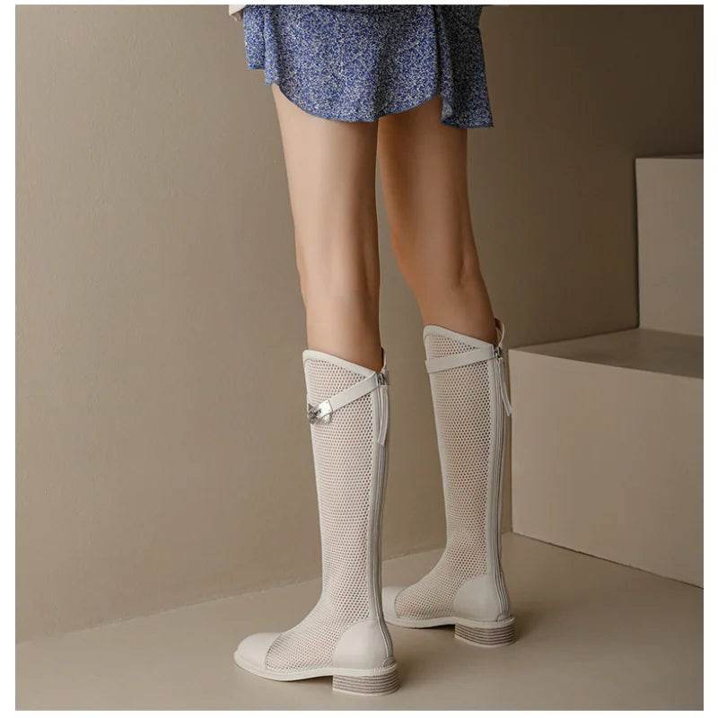 2022 Women Knee High Boots - Patent Leather, Mid Chunky Heel Style - Buy Center UK