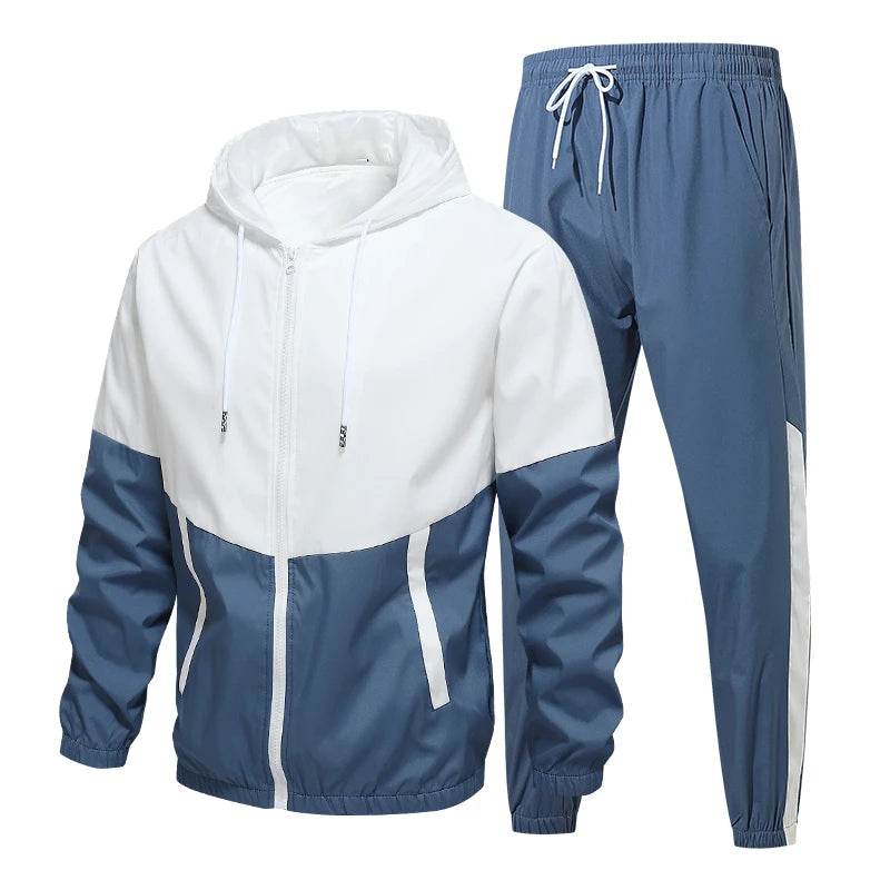 Buy Center Casual Patchwork Tracksuit for Men - Hooded Jacket & Pants - Buy Center UK