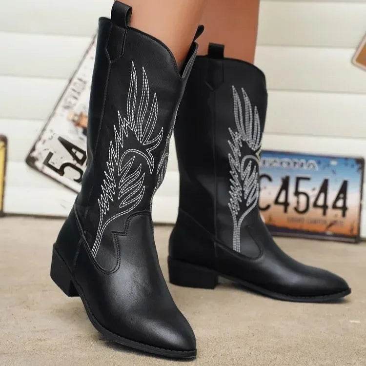 Women's Autumn Winter Slip-On Knight Boots - Thick Sole & Pointed Toe - Buy Center UK