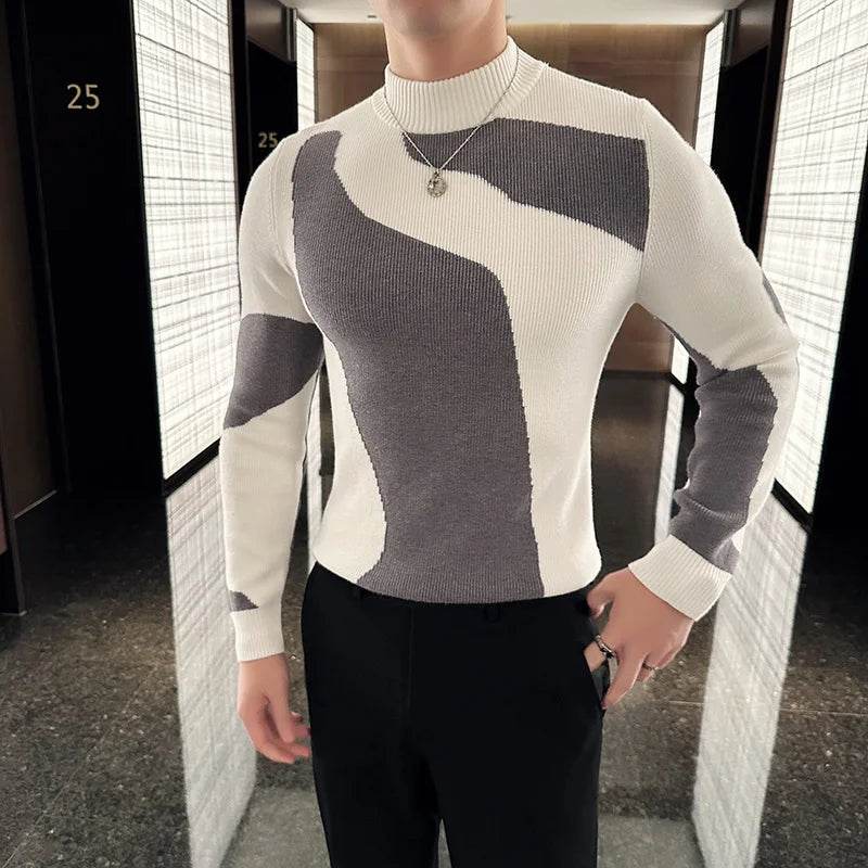 Buy Center Men's Patchwork Turtleneck Sweater - Slim Fit & Stylish - Buy Center UK